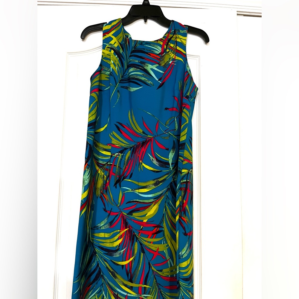 Ladies multicolored dress, sleeveless, back zipper.